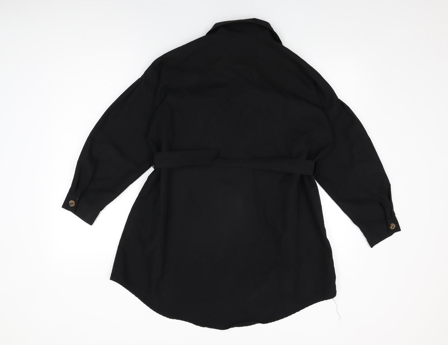 I SAW IT FIRST Womens Black Cotton Shirt Dress Size 10 Collared Button