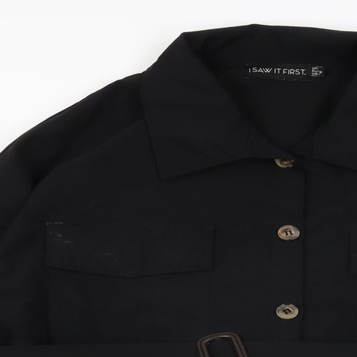 I SAW IT FIRST Womens Black Cotton Shirt Dress Size 10 Collared Button