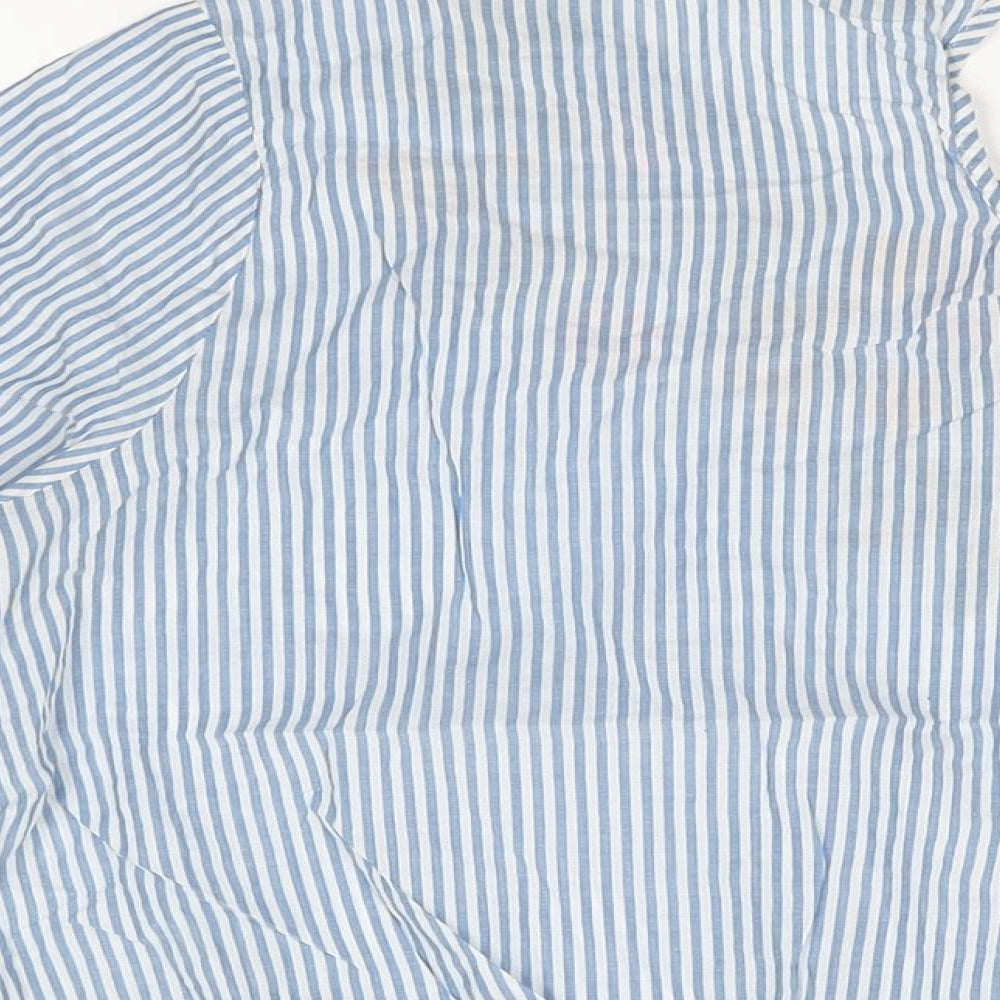 Marks and Spencer Womens Blue Striped Cotton Basic T-Shirt Size 20 Round Neck
