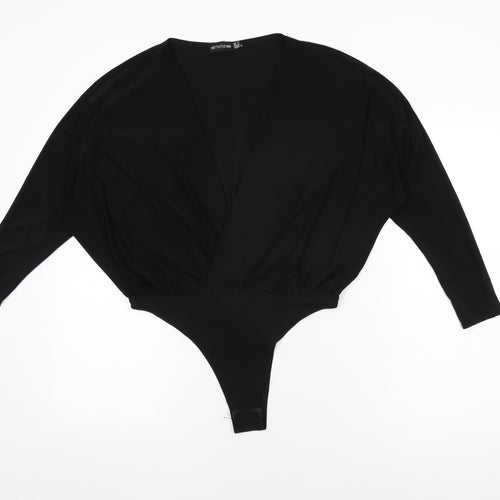 PRETTYLITTLETHING Womens Black Polyester Bodysuit One-Piece Size 14 Snap