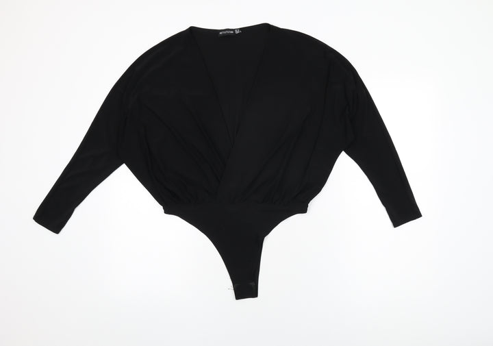 PRETTYLITTLETHING Womens Black Polyester Bodysuit One-Piece Size 14 Snap