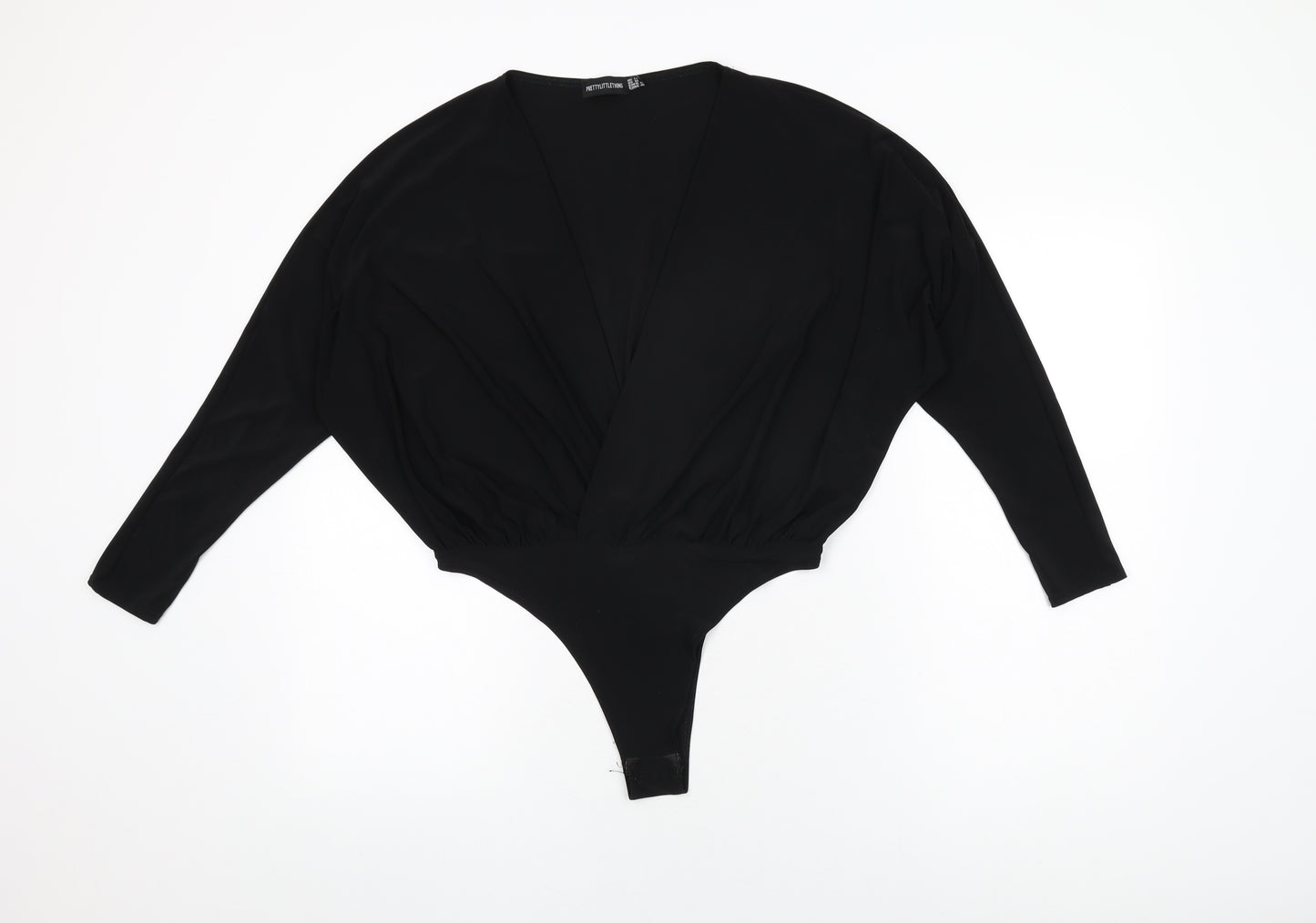 PRETTYLITTLETHING Womens Black Polyester Bodysuit One-Piece Size 14 Snap