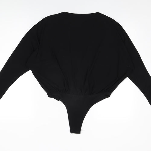 PRETTYLITTLETHING Womens Black Polyester Bodysuit One-Piece Size 14 Snap