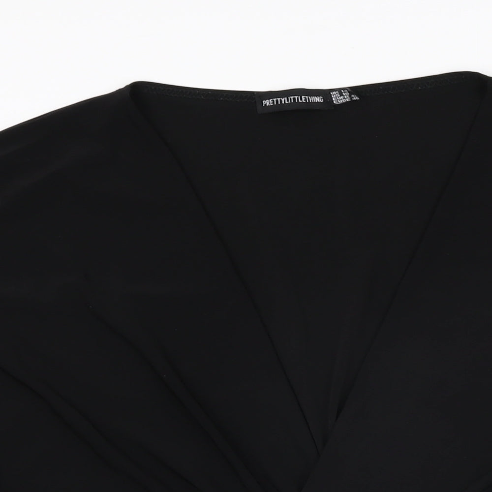 PRETTYLITTLETHING Womens Black Polyester Bodysuit One-Piece Size 14 Snap