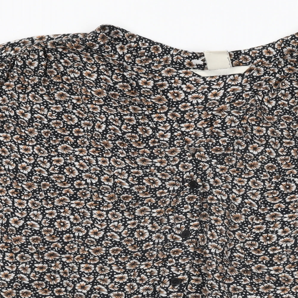 H&M Womens Black Floral Modal Basic T-Shirt Size 22 V-Neck