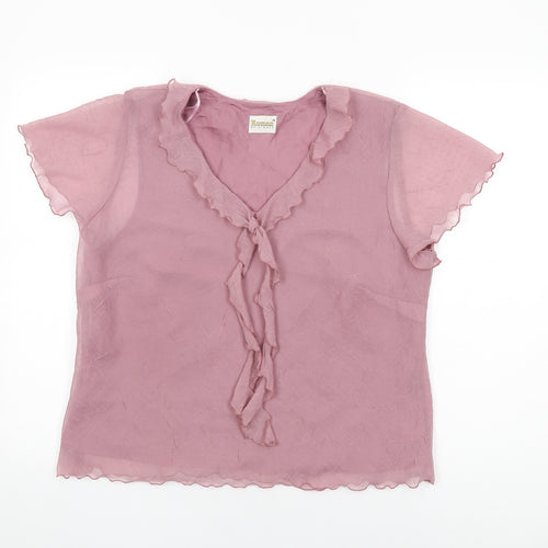 Roman Womens Pink Polyester Basic Blouse Size 16 V-Neck