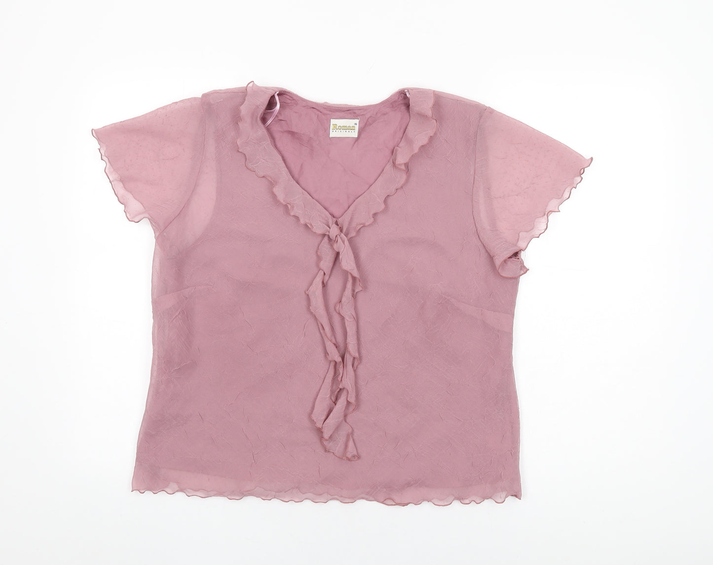 Roman Womens Pink Polyester Basic Blouse Size 16 V-Neck