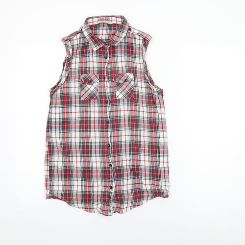 Innocence Womens Red Plaid Cotton Basic Button-Up Size 10 Collared