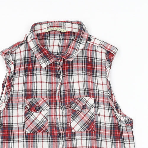Innocence Womens Red Plaid Cotton Basic Button-Up Size 10 Collared
