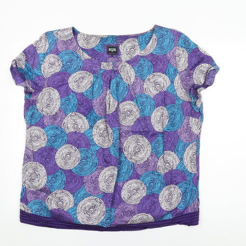 Maine Womens Purple Geometric Cotton Basic T-Shirt Size 20 Round Neck