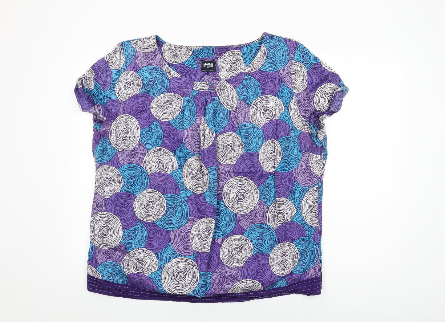 Maine Womens Purple Geometric Cotton Basic T-Shirt Size 20 Round Neck
