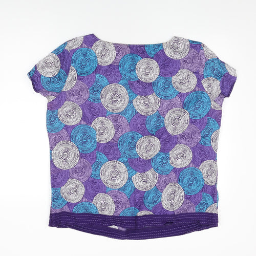 Maine Womens Purple Geometric Cotton Basic T-Shirt Size 20 Round Neck