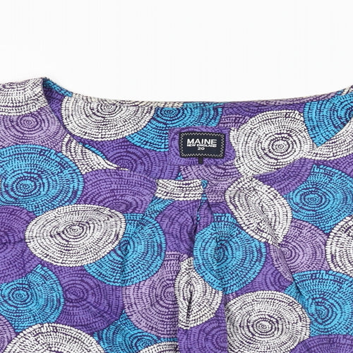 Maine Womens Purple Geometric Cotton Basic T-Shirt Size 20 Round Neck