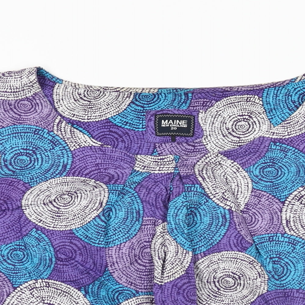 Maine Womens Purple Geometric Cotton Basic T-Shirt Size 20 Round Neck