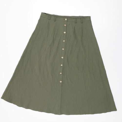 Bonmarché Womens Green Viscose Swing Skirt Size 14 Button