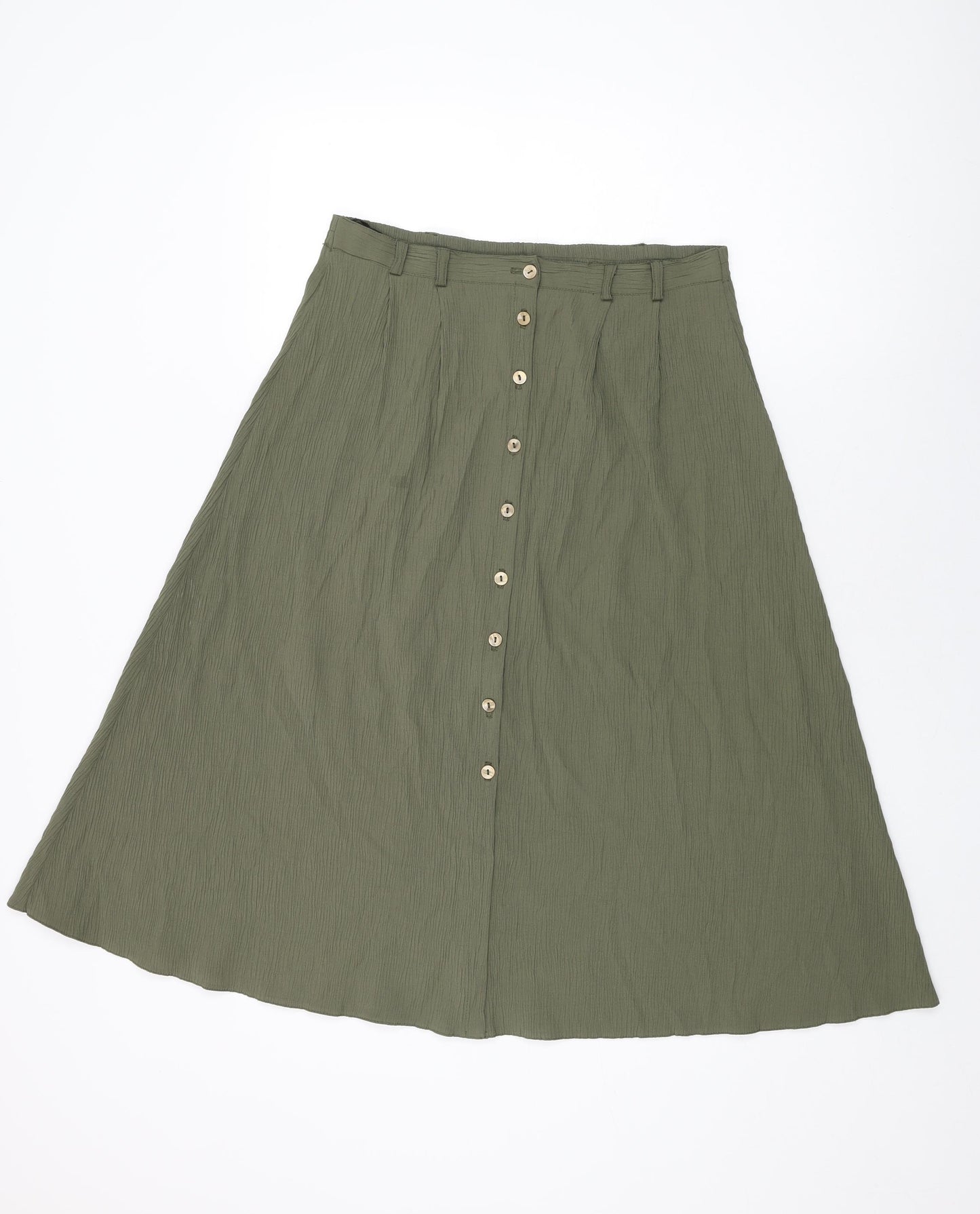 Bonmarché Womens Green Viscose Swing Skirt Size 14 Button