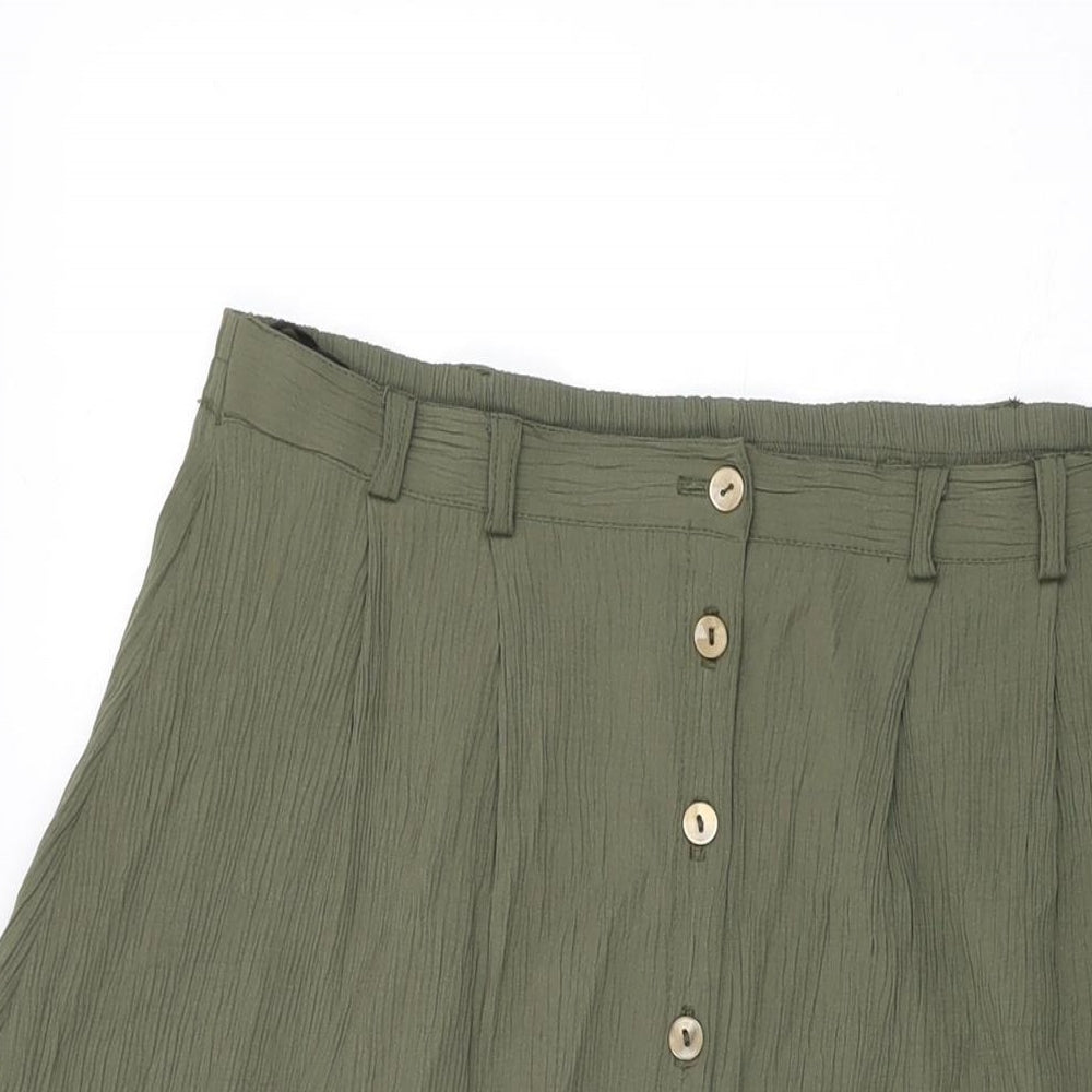 Bonmarché Womens Green Viscose Swing Skirt Size 14 Button