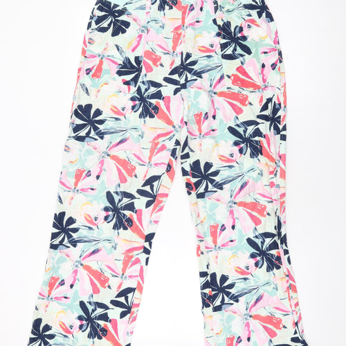 Marks and Spencer Womens Blue Floral Linen Trousers Size 12 L29.5 in Regular Drawstring