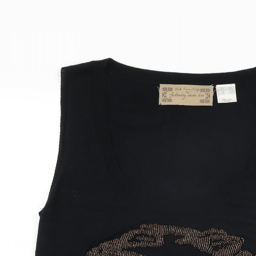 Yesterday Never Dies Womens Black Polyester Basic T-Shirt Size 10 Scoop Neck