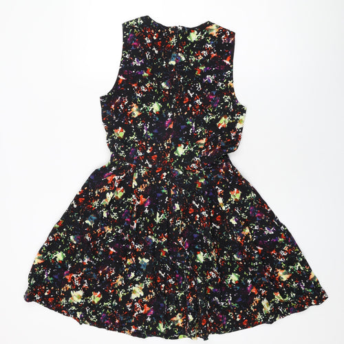 Gap Womens Black Geometric Viscose Skater Dress Size 6 Round Neck Zip