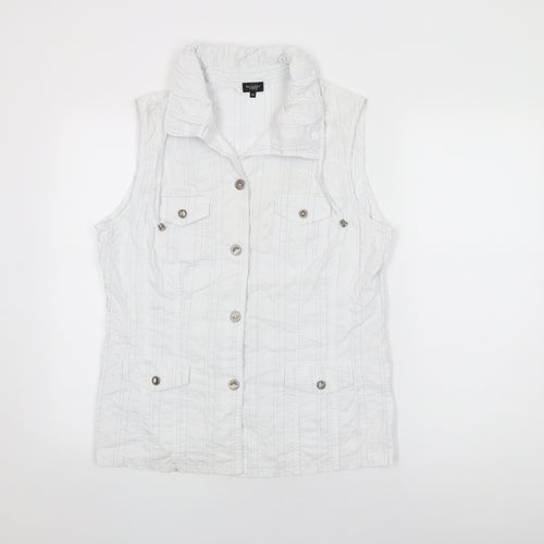 Bexley's Womens White Striped Polyamide Basic Button-Up Size 16 Collared