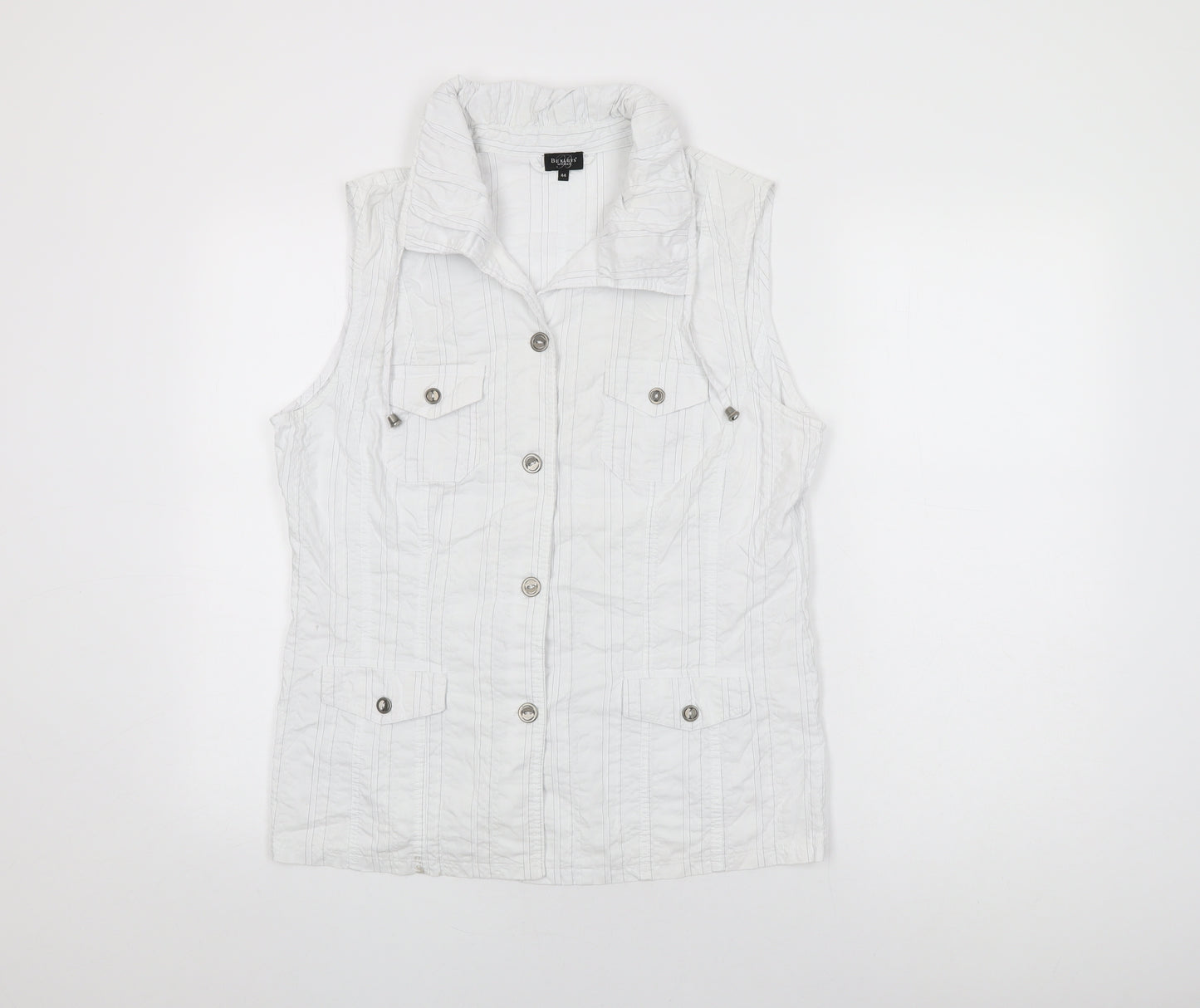Bexley's Womens White Striped Polyamide Basic Button-Up Size 16 Collared
