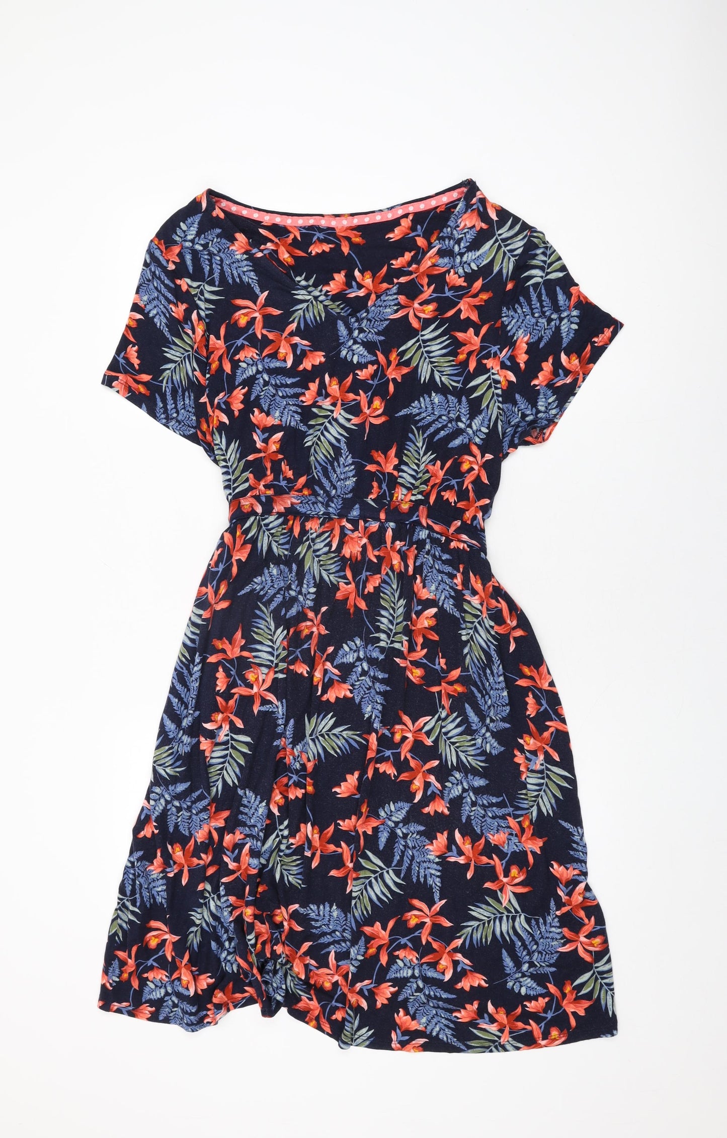 Maine Womens Blue Floral Viscose A-Line Size 20 V-Neck Pullover