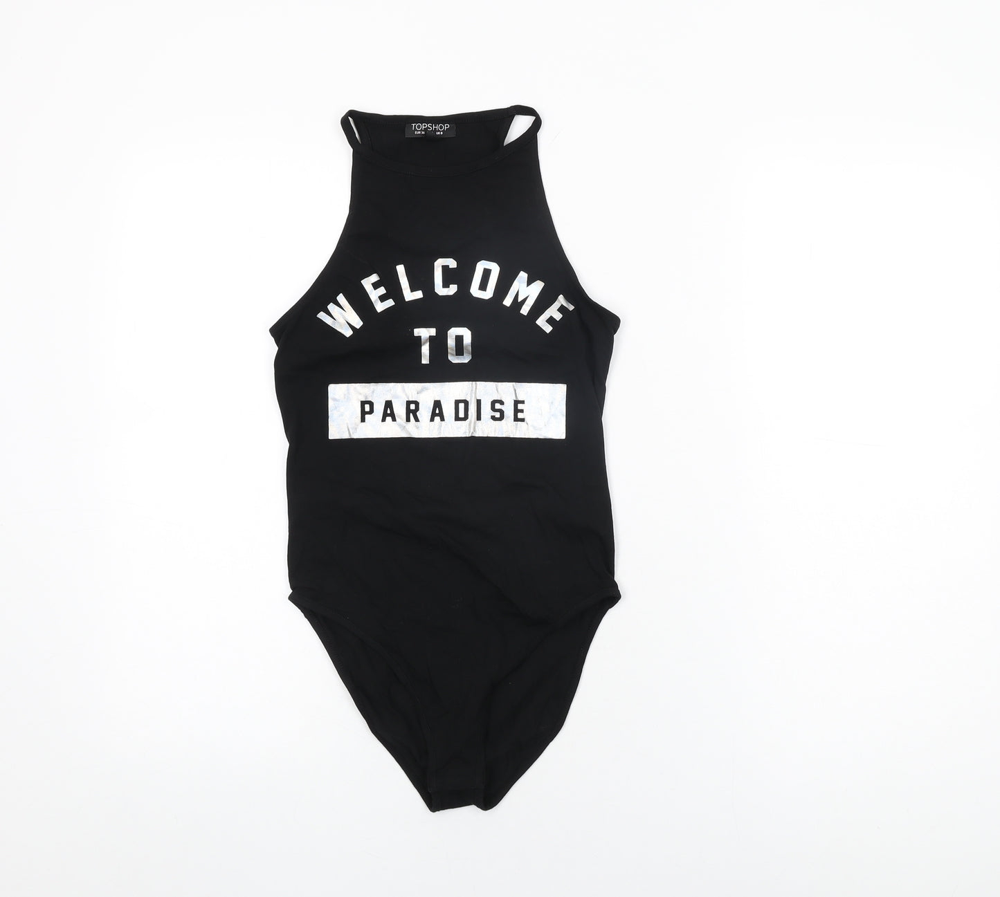 Topshop Womens Black Cotton Bodysuit One-Piece Size 8 Snap - Welcome to Paradise