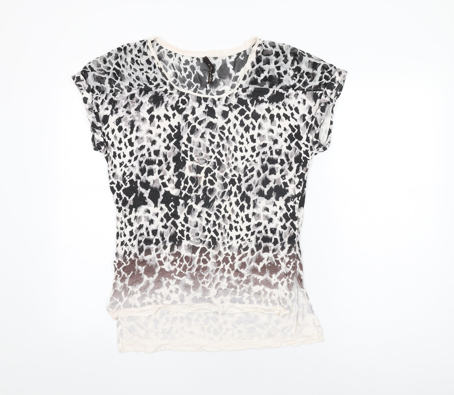 Karen Millen Womens White Geometric Viscose Basic T-Shirt Size 8 Round Neck