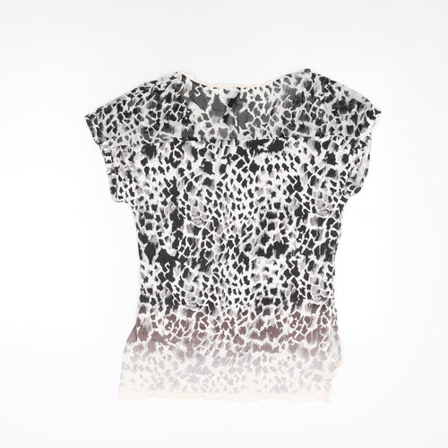 Karen Millen Womens White Geometric Viscose Basic T-Shirt Size 8 Round Neck