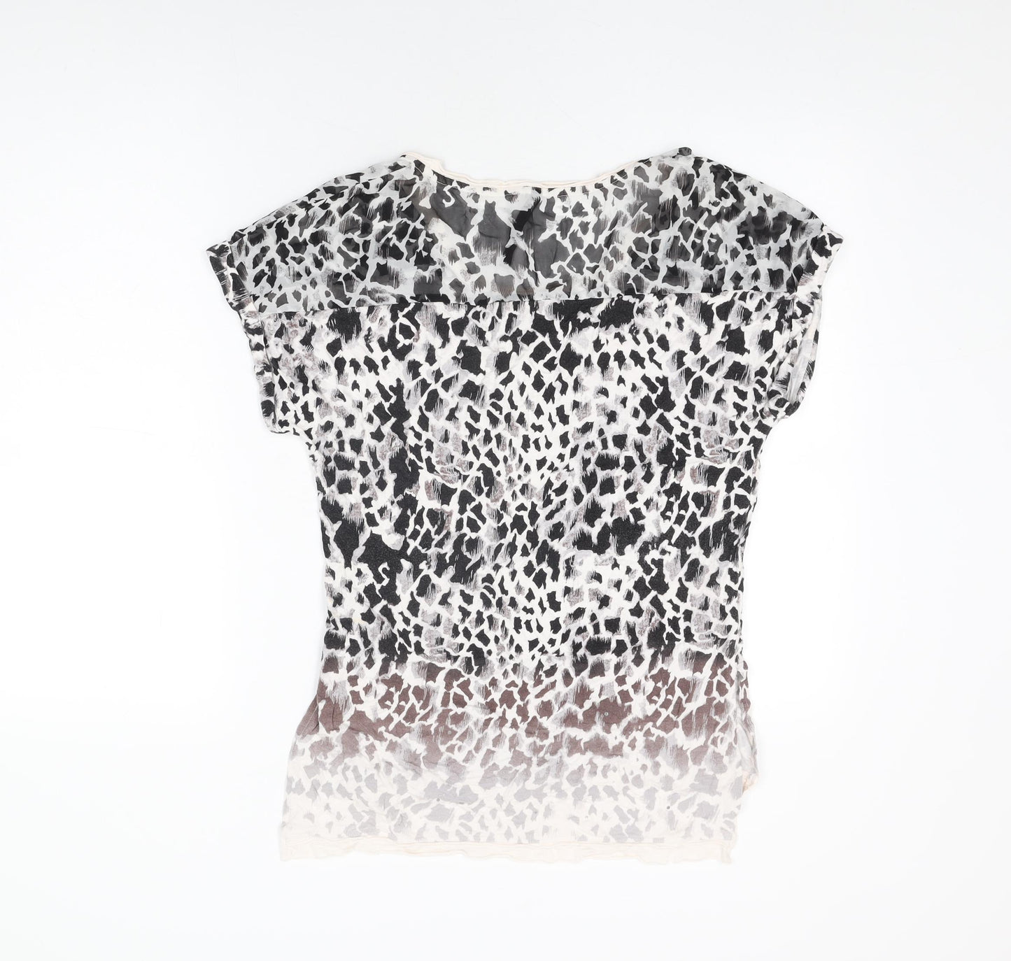 Karen Millen Womens White Geometric Viscose Basic T-Shirt Size 8 Round Neck