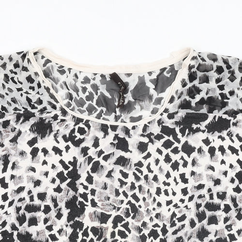 Karen Millen Womens White Geometric Viscose Basic T-Shirt Size 8 Round Neck