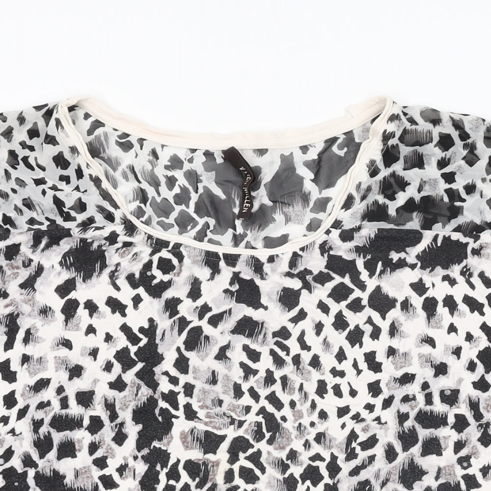Karen Millen Womens White Geometric Viscose Basic T-Shirt Size 8 Round Neck