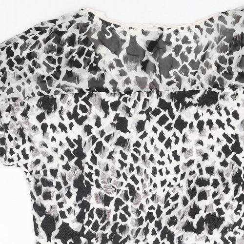 Karen Millen Womens White Geometric Viscose Basic T-Shirt Size 8 Round Neck
