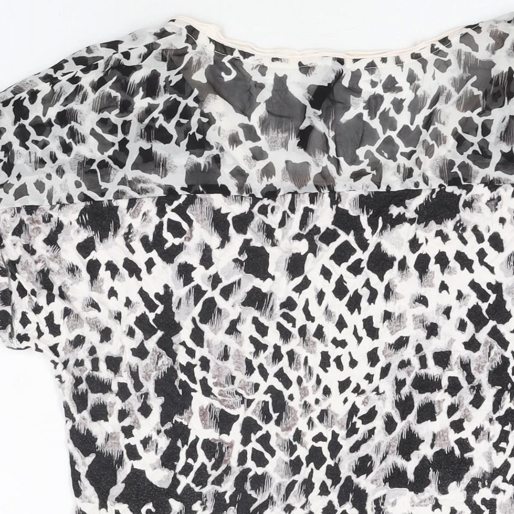 Karen Millen Womens White Geometric Viscose Basic T-Shirt Size 8 Round Neck