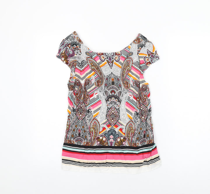 Dorothy Perkins Womens Multicoloured Geometric Viscose Basic T-Shirt Size 10 Round Neck