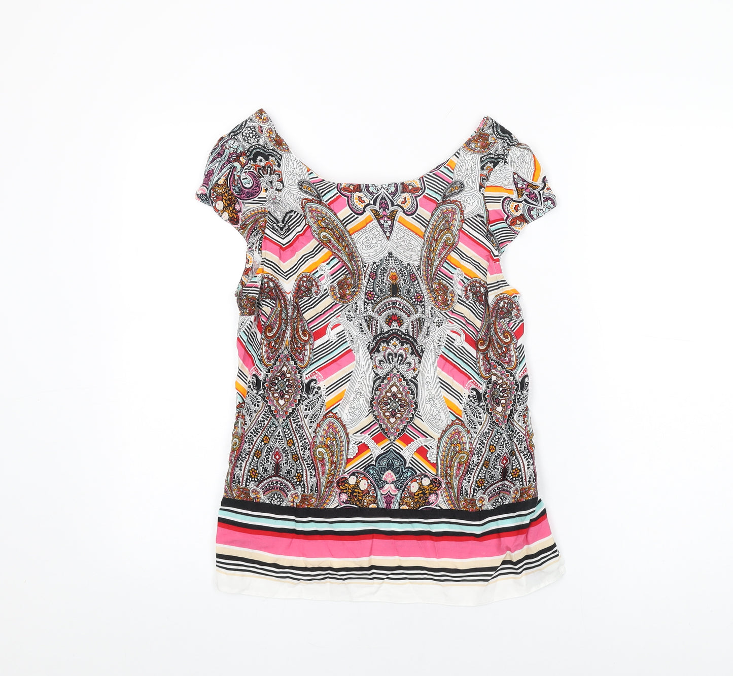 Dorothy Perkins Womens Multicoloured Geometric Viscose Basic T-Shirt Size 10 Round Neck