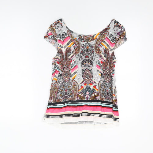 Dorothy Perkins Womens Multicoloured Geometric Viscose Basic T-Shirt Size 10 Round Neck