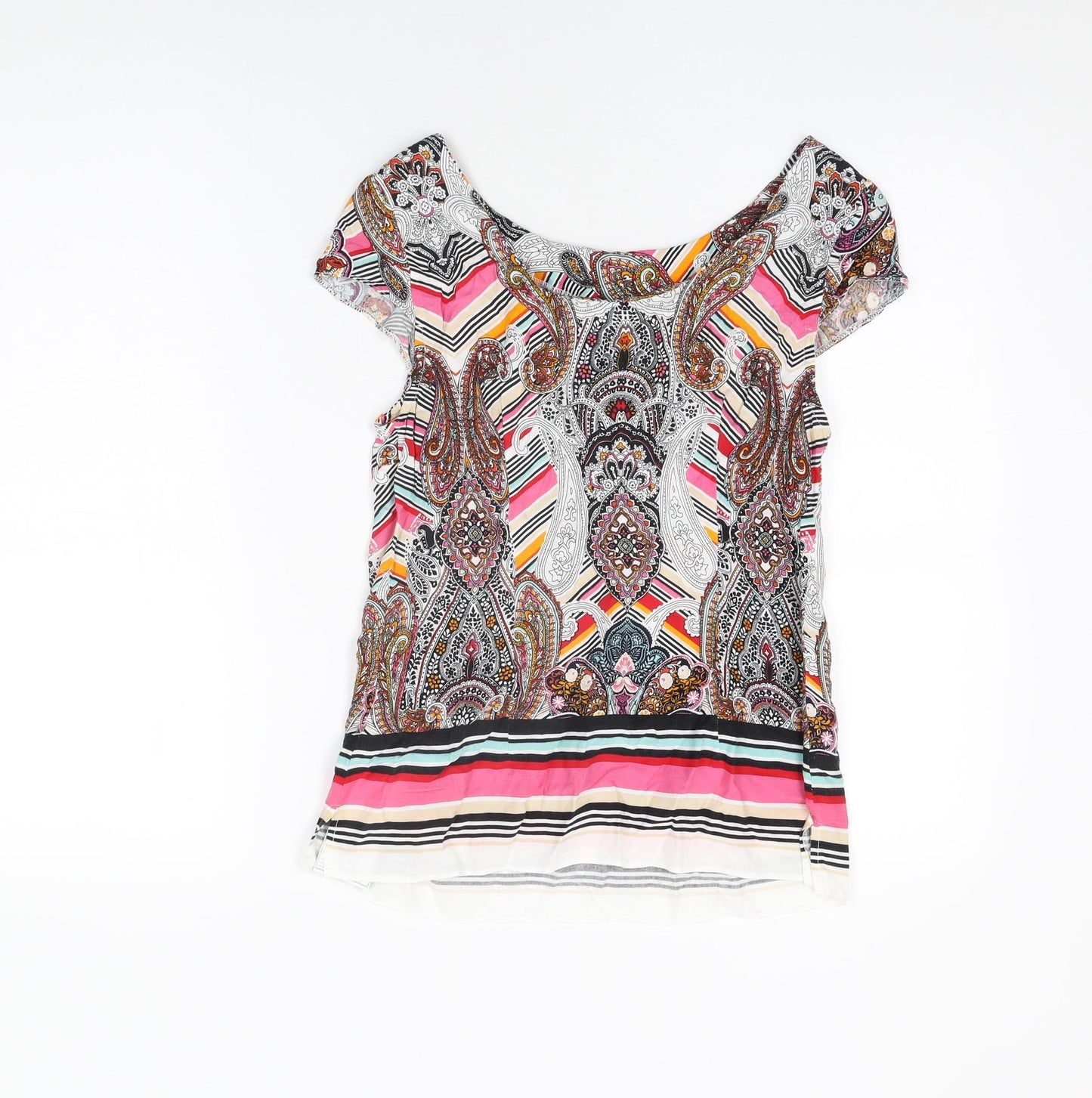 Dorothy Perkins Womens Multicoloured Geometric Viscose Basic T-Shirt Size 10 Round Neck
