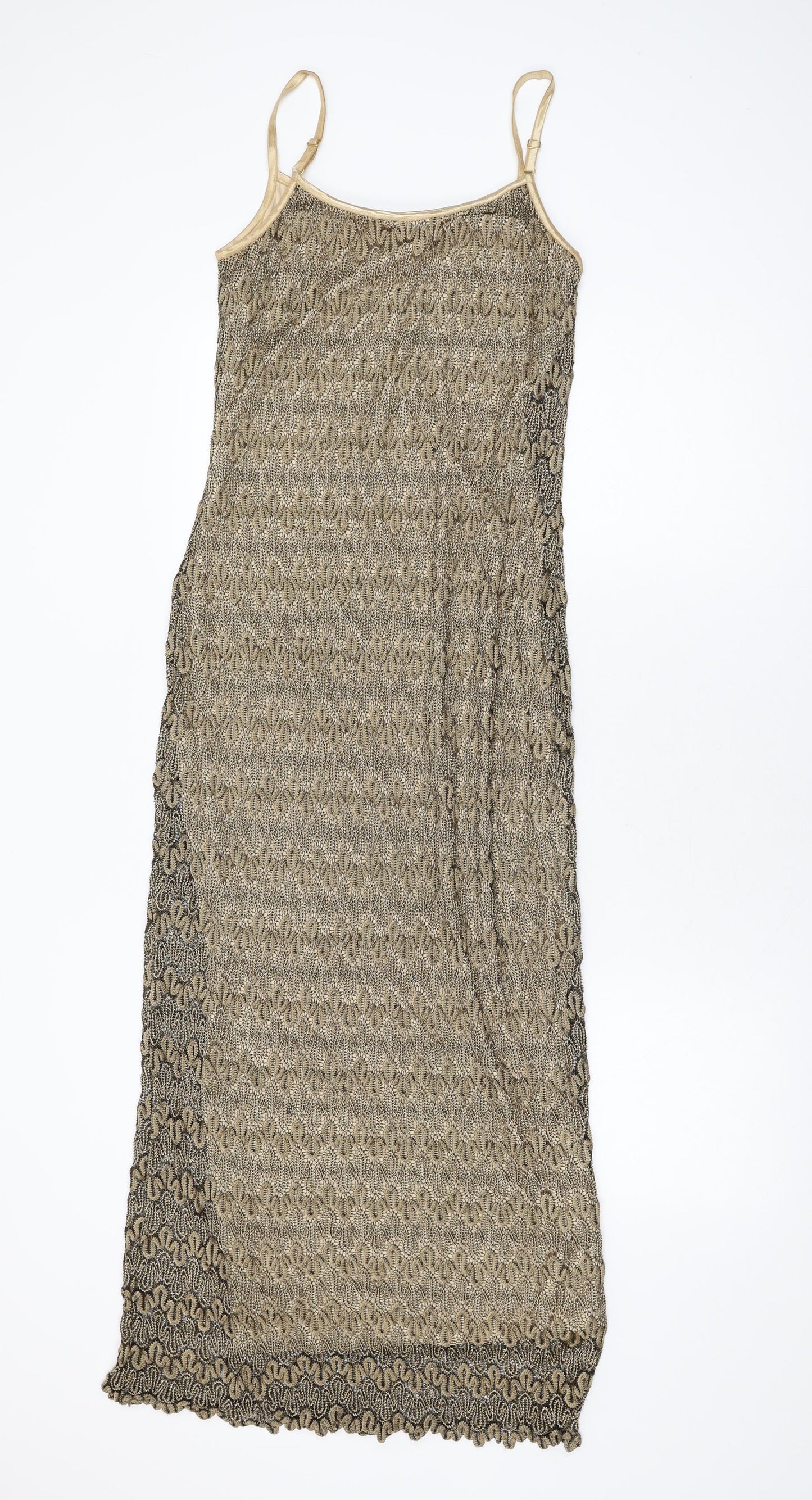 Style Womens Gold Geometric Polyester Bodycon Size 14 Scoop Neck Pullover
