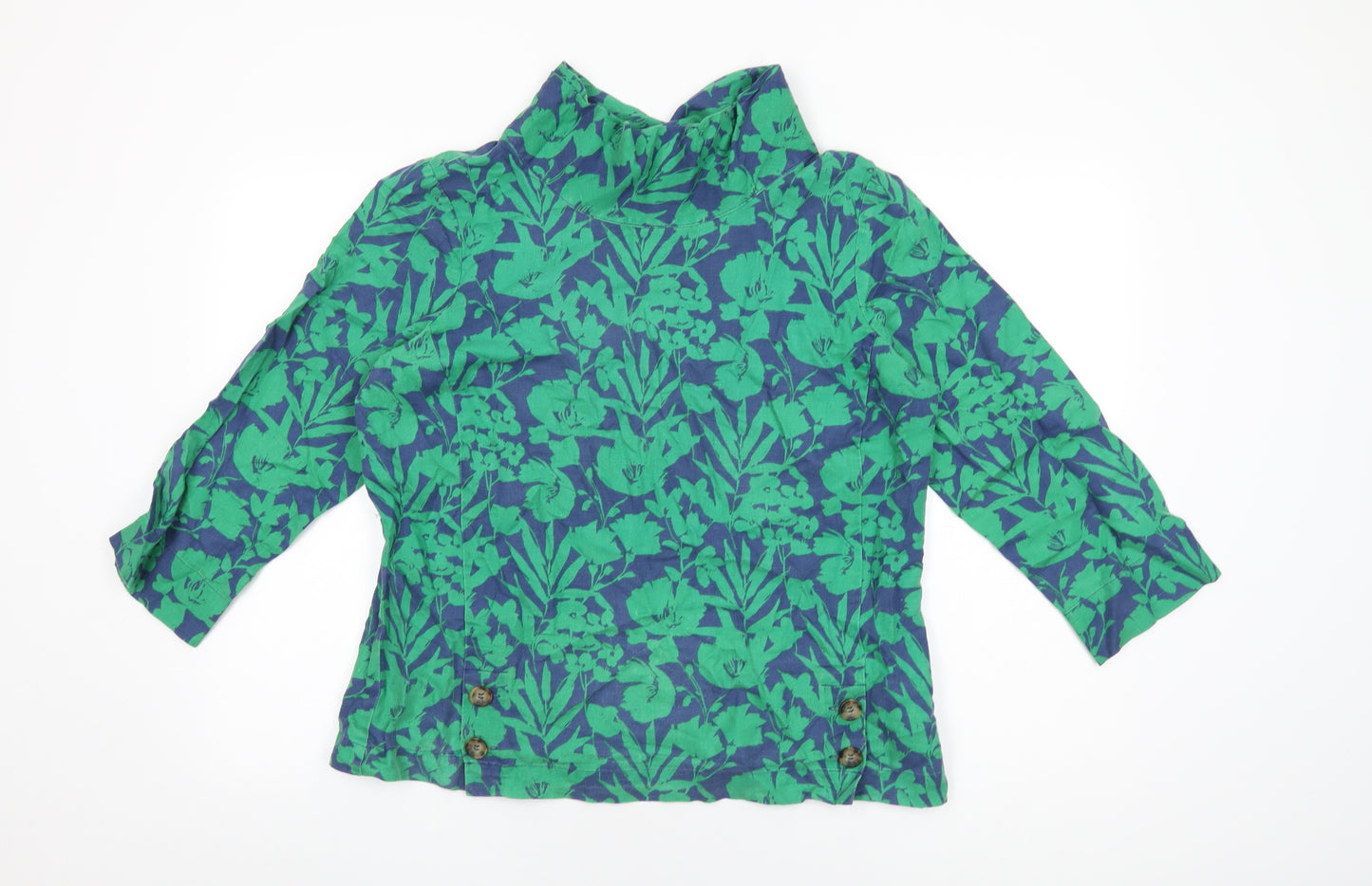 Kew 159 Womens Green Floral Cotton Basic T-Shirt Size 14 High Neck