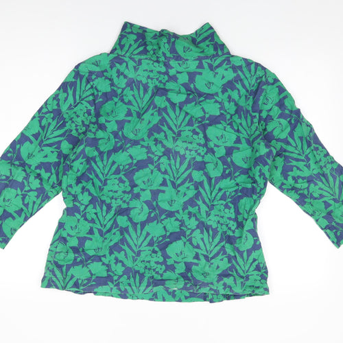 Kew 159 Womens Green Floral Cotton Basic T-Shirt Size 14 High Neck