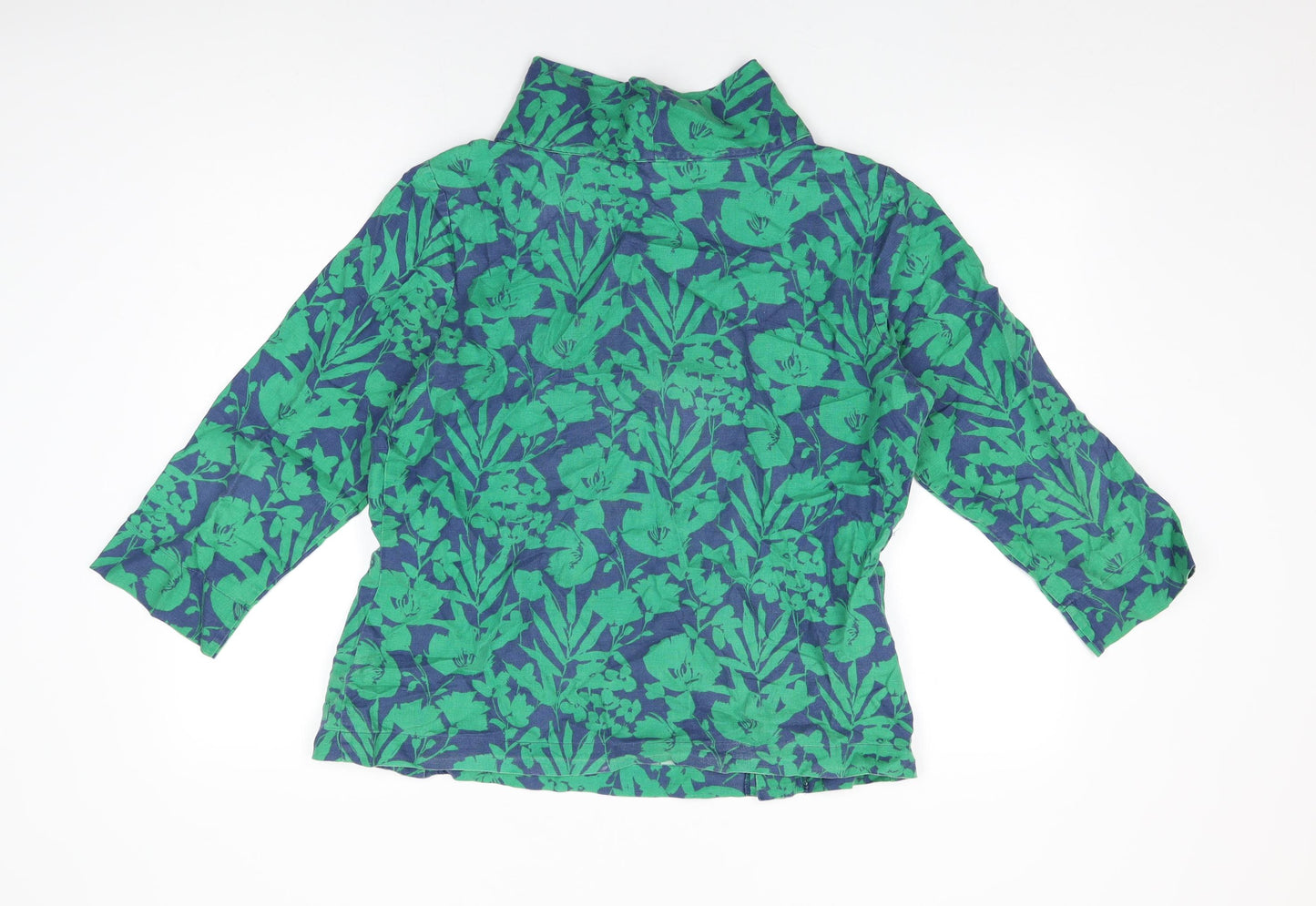 Kew 159 Womens Green Floral Cotton Basic T-Shirt Size 14 High Neck
