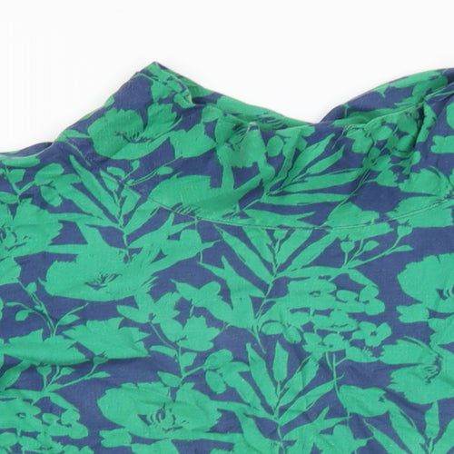 Kew 159 Womens Green Floral Cotton Basic T-Shirt Size 14 High Neck