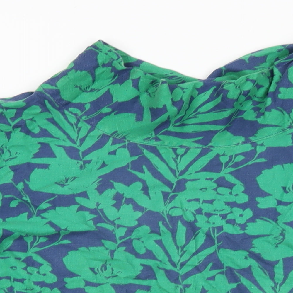 Kew 159 Womens Green Floral Cotton Basic T-Shirt Size 14 High Neck