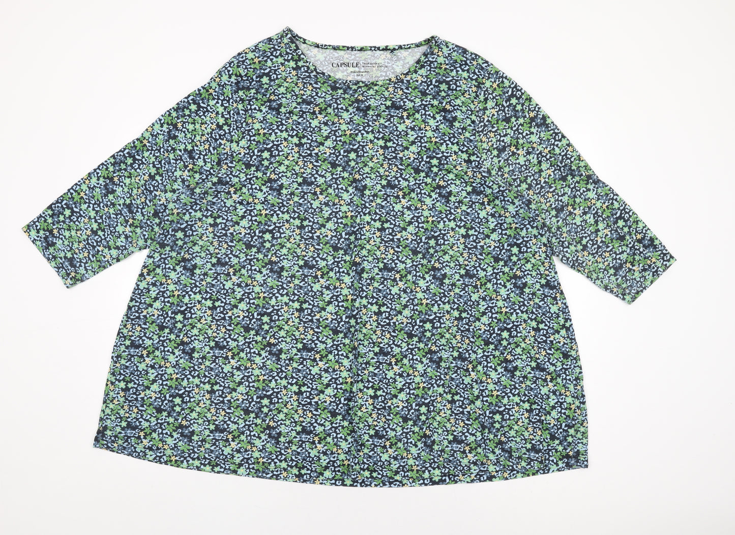Capsule Womens Blue Floral Polyester Basic T-Shirt Size 30 Round Neck