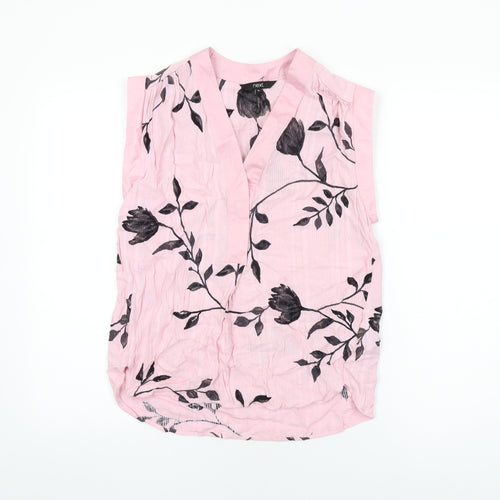 NEXT Womens Pink Floral Viscose Basic Blouse Size 10 V-Neck