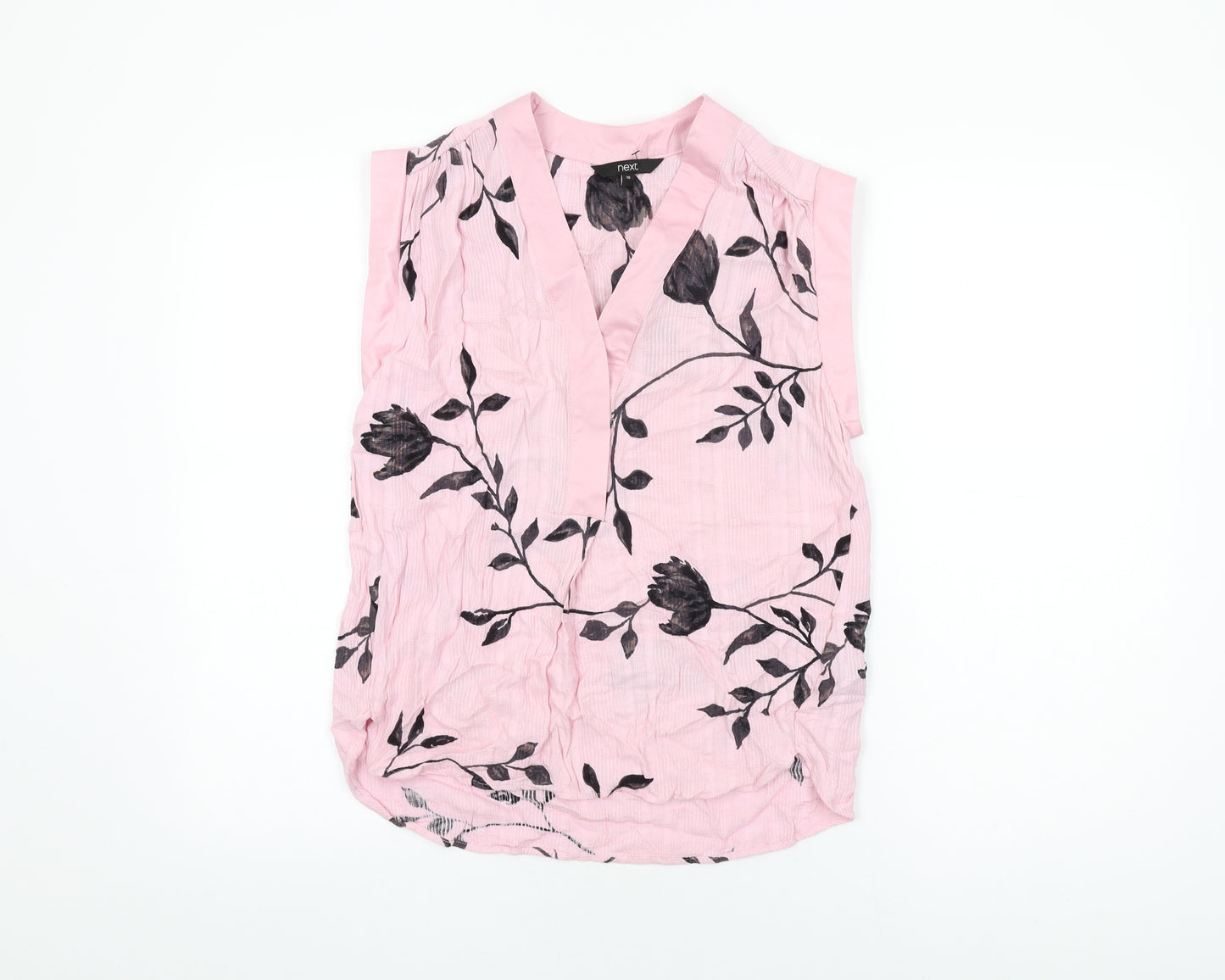 NEXT Womens Pink Floral Viscose Basic Blouse Size 10 V-Neck