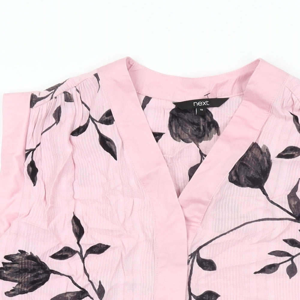 NEXT Womens Pink Floral Viscose Basic Blouse Size 10 V-Neck