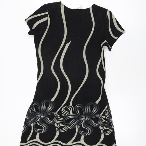 Purplish Womens Black Geometric Cotton Shift Size S Round Neck Pullover